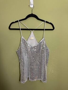 Silver Sequin Spaghetti Strap Racerbaxck Tank